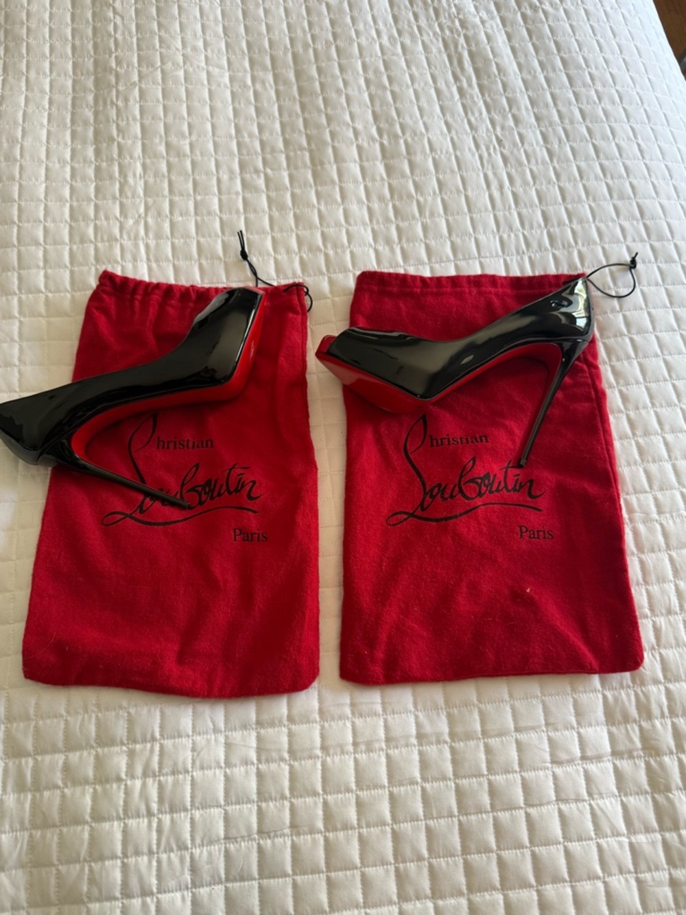 Christian Louboutin Black Patent Stiletto Pumps with Red Soles